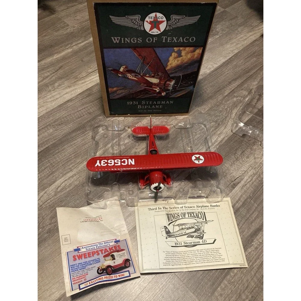 Ertl Wings of Texaco 1931 Stearman Biplane Diecast Bank 3rd in Series 1995